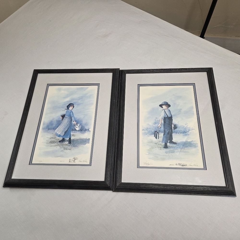 Set of‎ 2 Vera Kirk Amish Batiks & Watercolors Art Prints Signed Numbered Framed